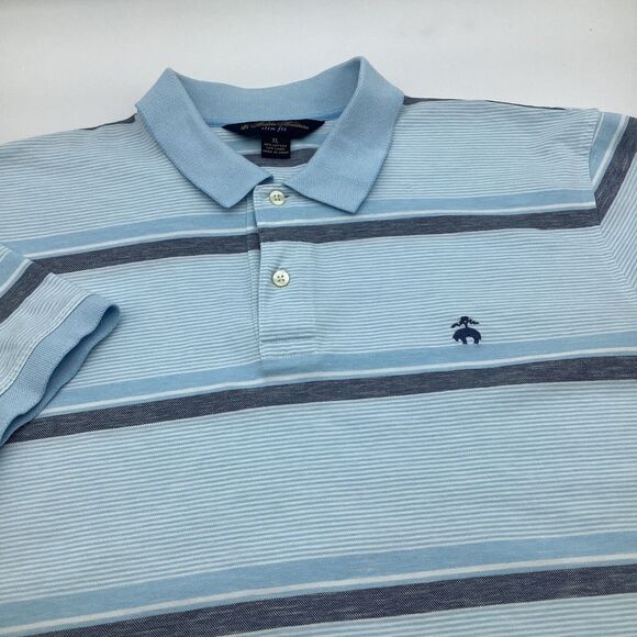 Brooks Brothers Mens Slim Fit Short Sleeve Linen Blend Polo Blue Striped Size XL - Picture 1 of 6
